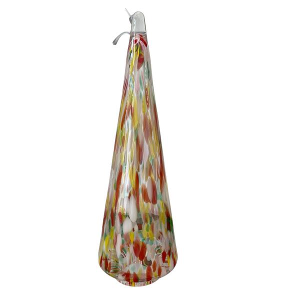 Hand Blown Poland Art Glass CHRISTMAS TREE 14.5" Set of 2 Multicolor Holiday NEW - Picture 2 of 16